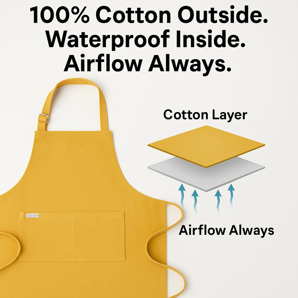 Professional Work Apron for Men & Women – 100% Cotton Ripstop Canvas with Inner Waterproof Membrane, Cross Back Straps & Multi Pockets – Durable Utility Apron for Workshop, Barista & Kitchen
