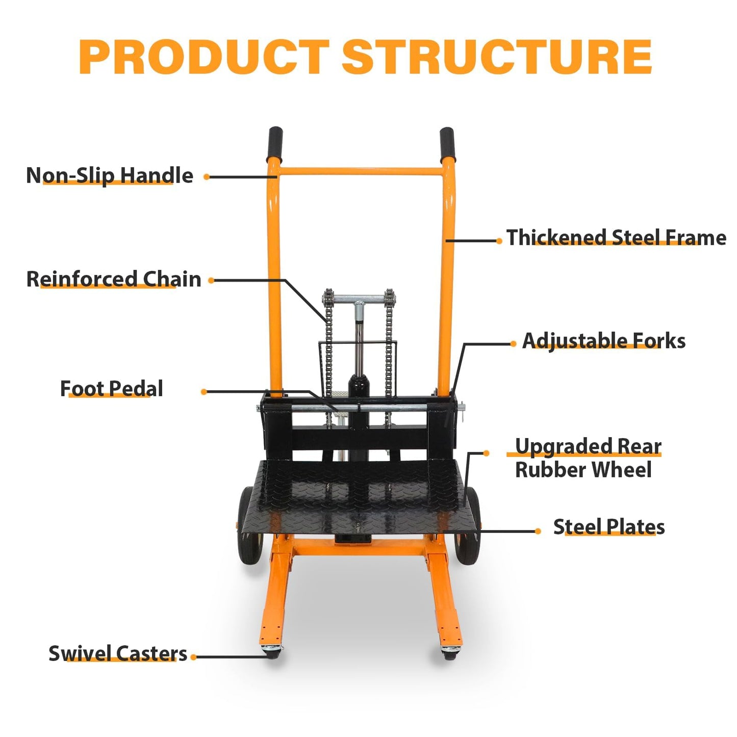 APOLLOLIFT Material Lift, 440 lbs Capacity 35.8" Lifting Height, Manual Hydraulic Stacker Pallet Jack Truck Dolly with Swivel Casters and Lift Plate (Yellow)