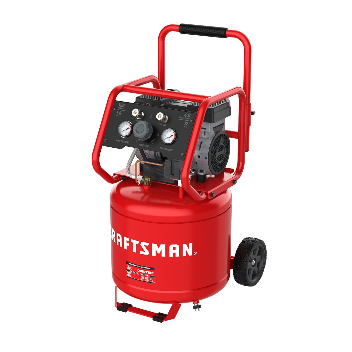 CRAFTSMAN Air Compressor 12 Gallon Ultra Quiet Oil-Free 1.5 HP Max 150 PSI Vertical Tank