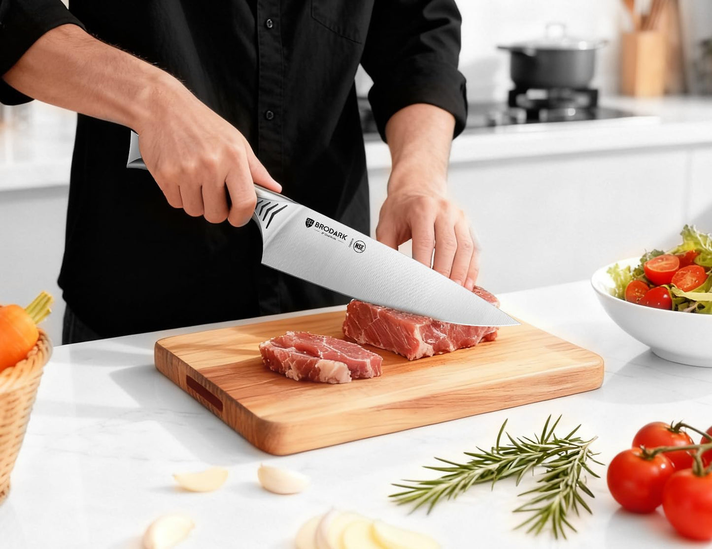 BRODARK Kitchen Knife Set with Block - 15-Piece Knife Block Set with Built-in Sharpener - High Carbon Stainless Steel Kitchen Knives Set for Kitchen - Christmas Gift, Shark Series, Mothers Day