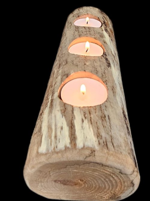 Natural Driftwood Candle Holder - 3-Slot Rustic Tea Light Centerpiece for Home Decor