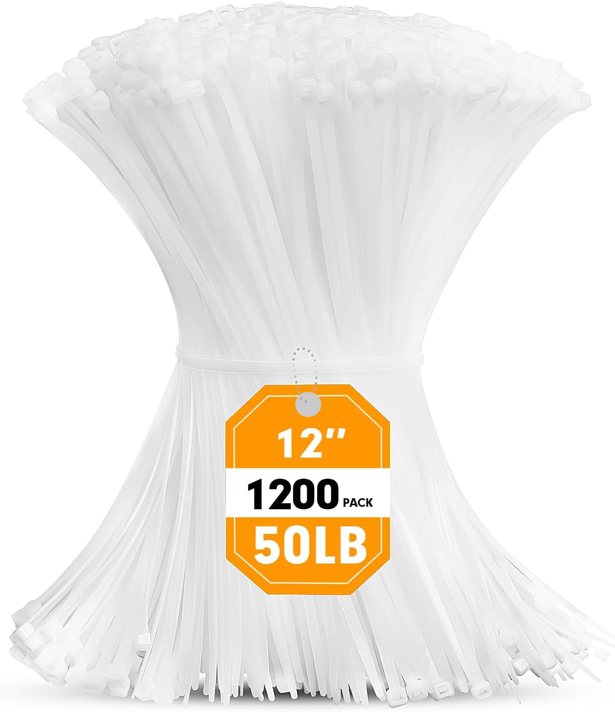 1200pcs 12 Inch, 50lb Zip Ties, RAZCC Cable Zip Ties Heavy Duty White Plastic Wire Ties with Tensile Strength