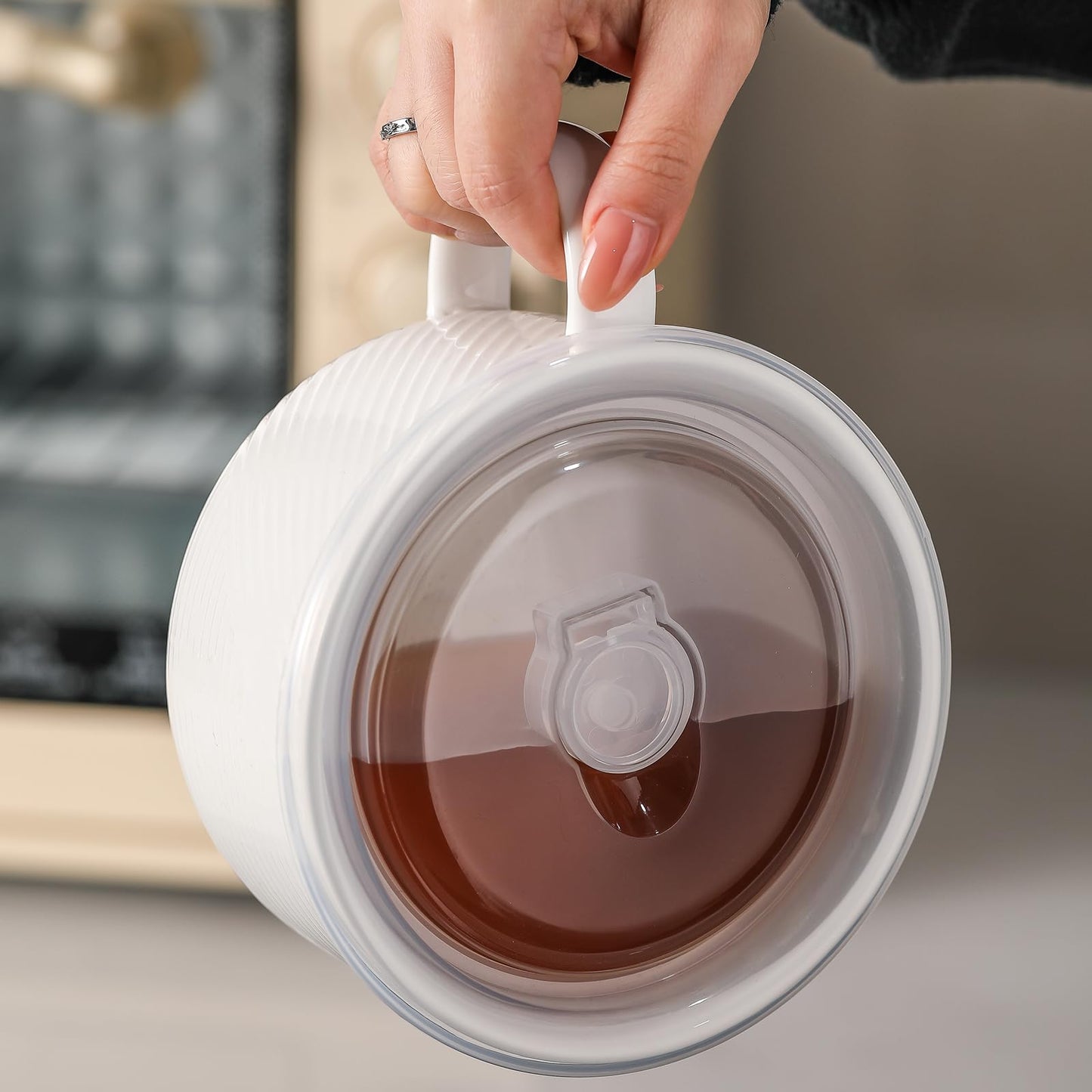 Adewnest Oversized Soup Bowl with Handle: 38 oz Ceramic Soup Mug with Lid - Microwave Safe Jumbo Food Storage Container for Ramen Cereal Breakfast Meal Prep Office Lunch Dorm Living - White 6 Inch