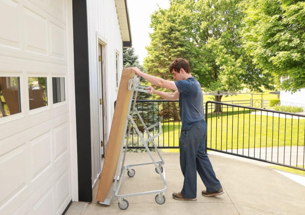 Collapsible Window & Door Warehouse Dolly – Heavy-Duty Glass, Panel & Door Transport Cart, Foldable Space-Saving Frame with Smooth-Rolling Wheels for Professional Use (Grey)