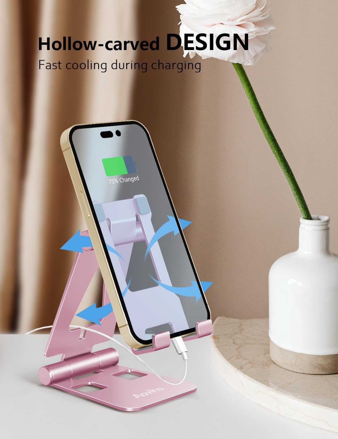 Aoviho iPhone17 16 15 14 13 12 11 8 7 6 5 5s Cell Phone Stand for Desk, Adjustable Desktop Phone Holder Stand, Foldable