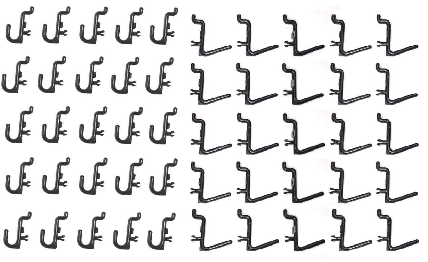 JSP Manufacturing Plastic Locking J Hook & L Hook Pegboard Kit | Garage Tool Craft Jewelry Storage Pegboard Organizer (200, Black)