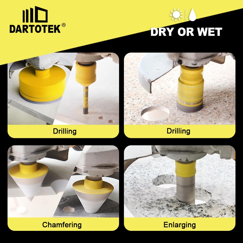 Diamond Core Drill Bits Set 10PCS - DARTOTEK Tile Hole Saw Kit (6/6/8/20/35/50/65mm/20mm/2 SDS for Porcelain, Ceramic Tile, Granite, Marble, Masonry