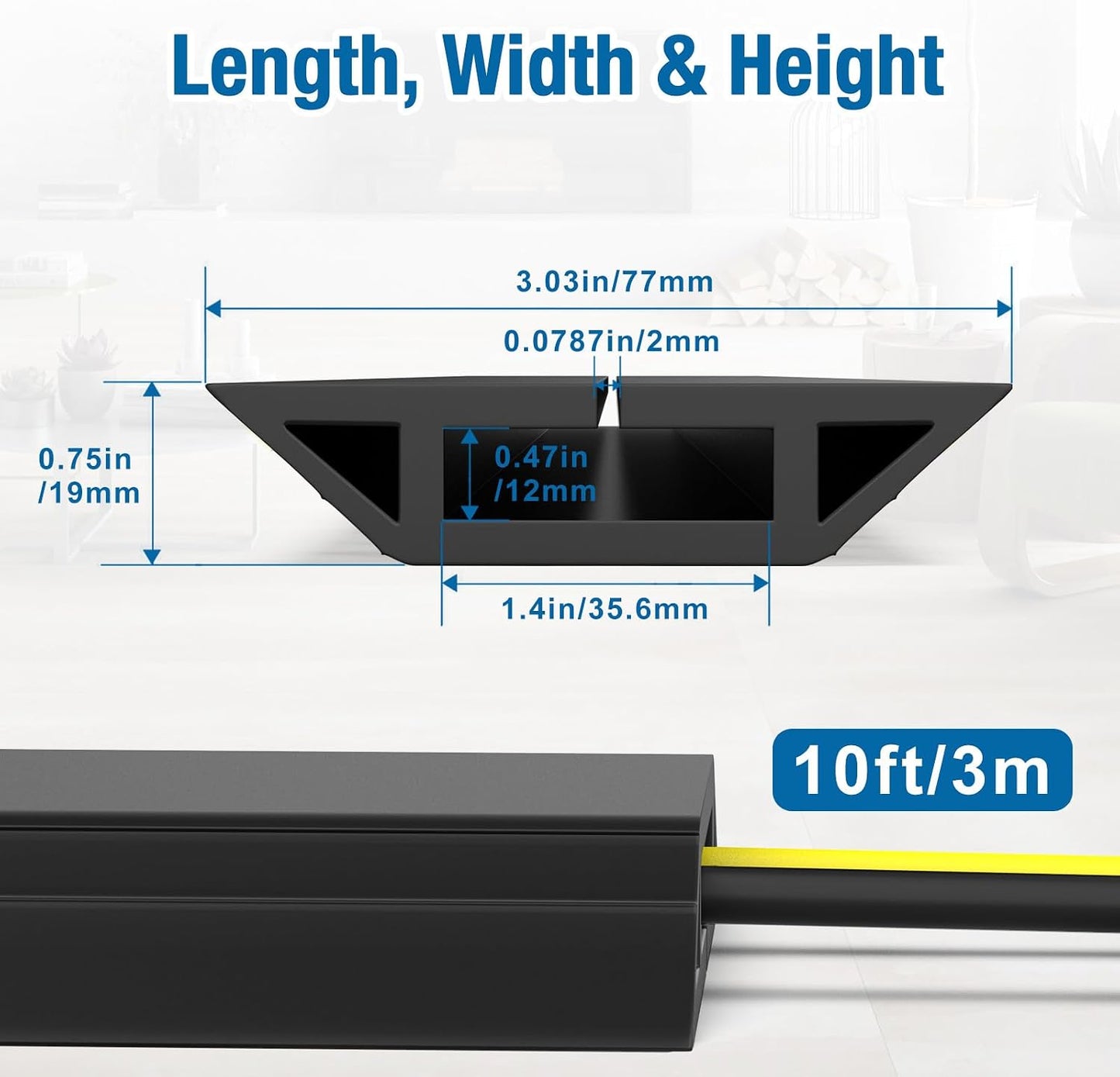 Eapele 10 Settings ft Floor Cord Cover Heavy Duty Cable Protector, Easy to Unroll, Prevent Trip Hazard for Home Office