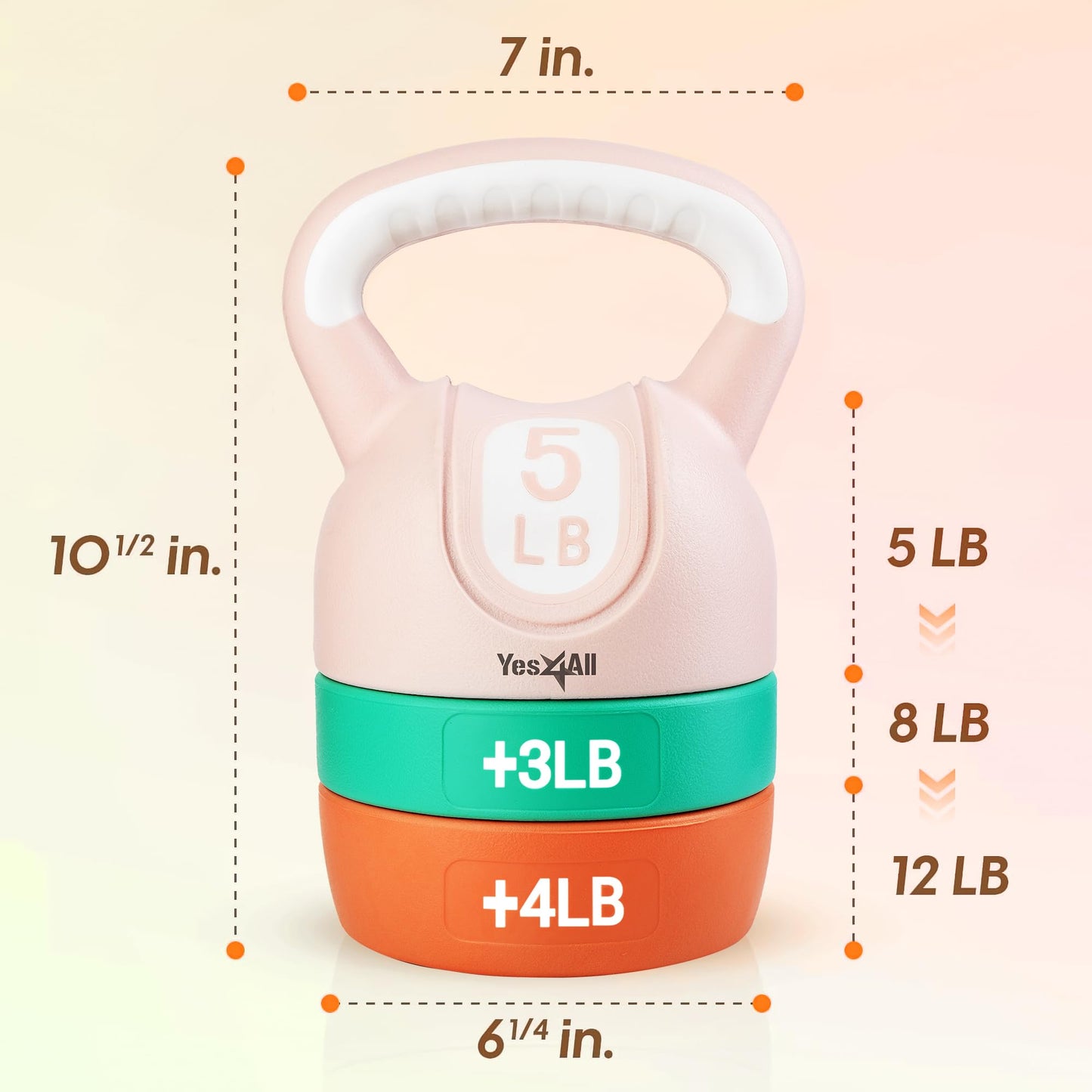 Yes4All Adjustable Kettlebell Weights Set for Women Strength Training, Kettlebells Workout Equipment for Home Gym 12lbs - Pastel