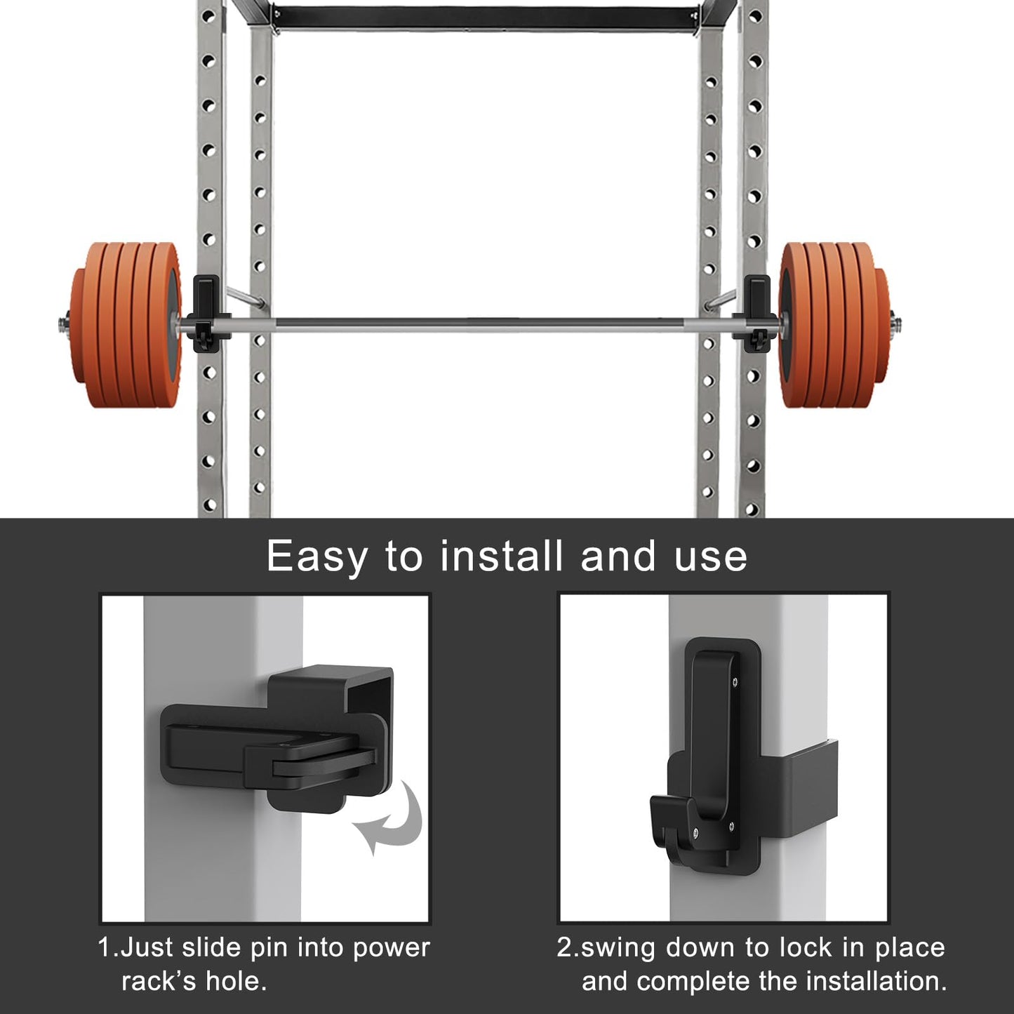 SELEWARE Steel J Hooks for Power Cage Squat Rack Attachment, Only for 3" x 3" Tube with 1" or 5/8" Hole, Barbell J-Hook Holder for Power Rack, J Cups Set of 2