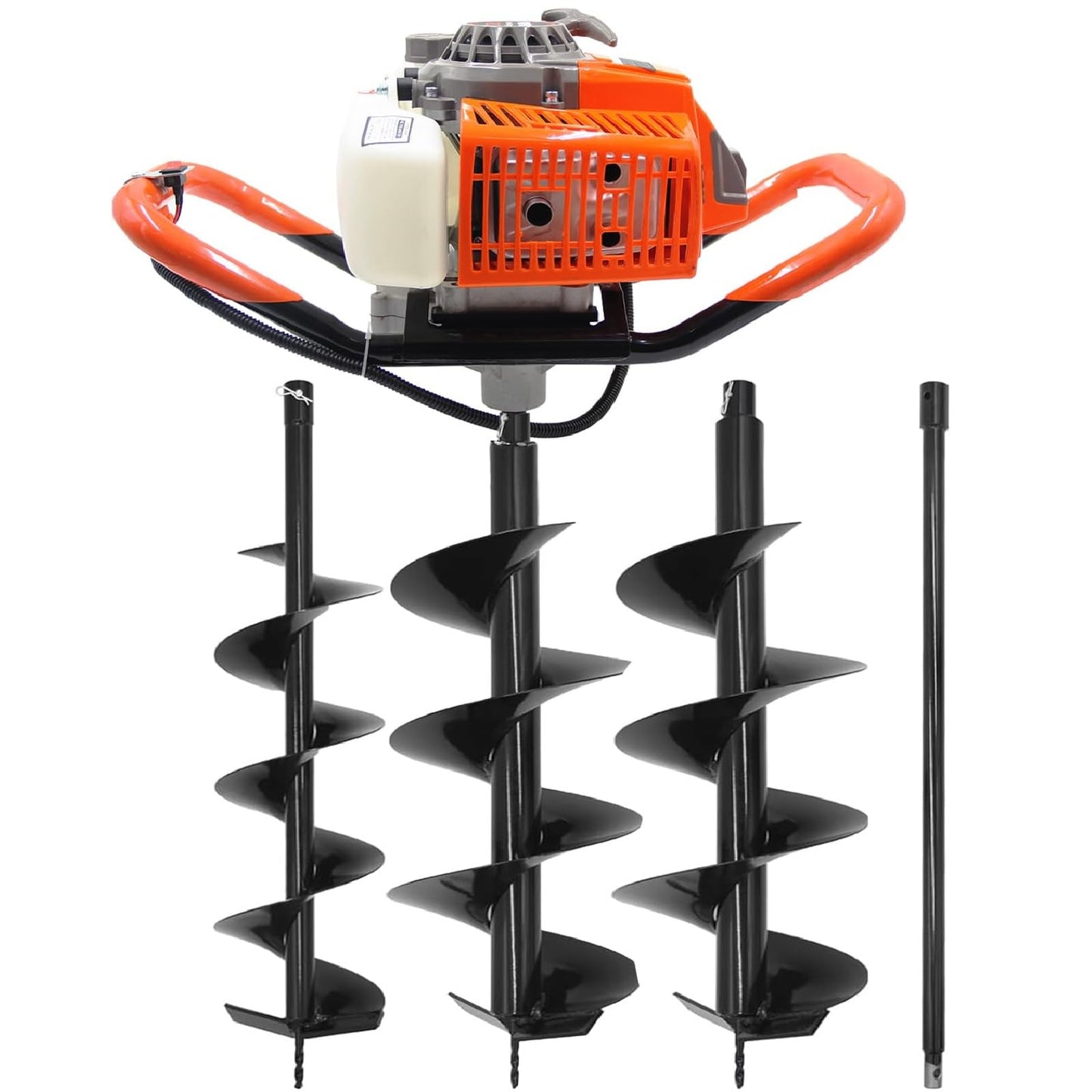 72CC 2-Stroke Gas Powered Post Hole Digger with 6" & 8" Auger Bits + Extension Rod - Heavy-Duty Earth Auger for Farm, Garden, Landscaping (Orange) (72CC + Auger(6" & 8"))