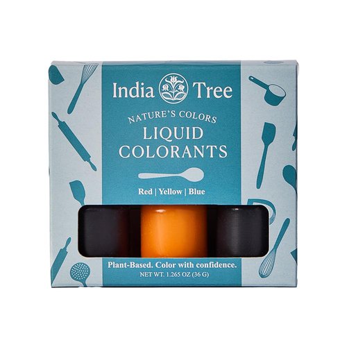 India Tree Nature’s Colors Natural Liquid Food Coloring Set - Plant-Based, Non-GMO, Allergen-Free, 3 Bottles (Red, Yellow, Blue) - 1.265 oz