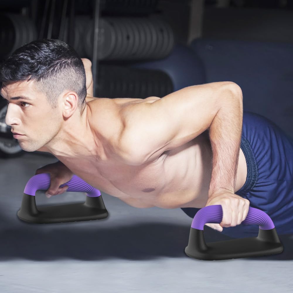 Lifeswell Push Up Bars – Ergonomic Pushup Handles for Floor Strength Training, Non-Slip Push-Up Stands with Soft Grip, Pushups Bars for Home Gym Workout, Blue Purple