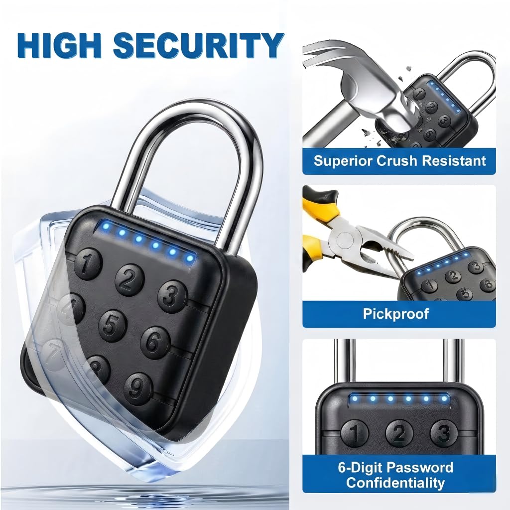 TLYITU Combination Padlock – Combination Lock with 6-Digit Code, Digital Padlock with Keyless Entry, IP67 Waterproof Zinc Alloy Lock for Locker, Gym, Travel, Outdoor, Gate (Black)
