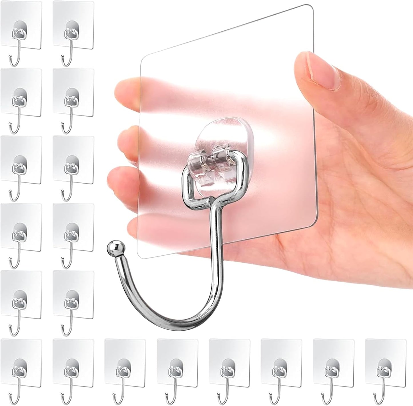 Skiennix Adhesive Hooks - Waterproof Self-Adhesive Wall Hooks for Home & Outdoor | 18 Pack, 40 lb Capacity