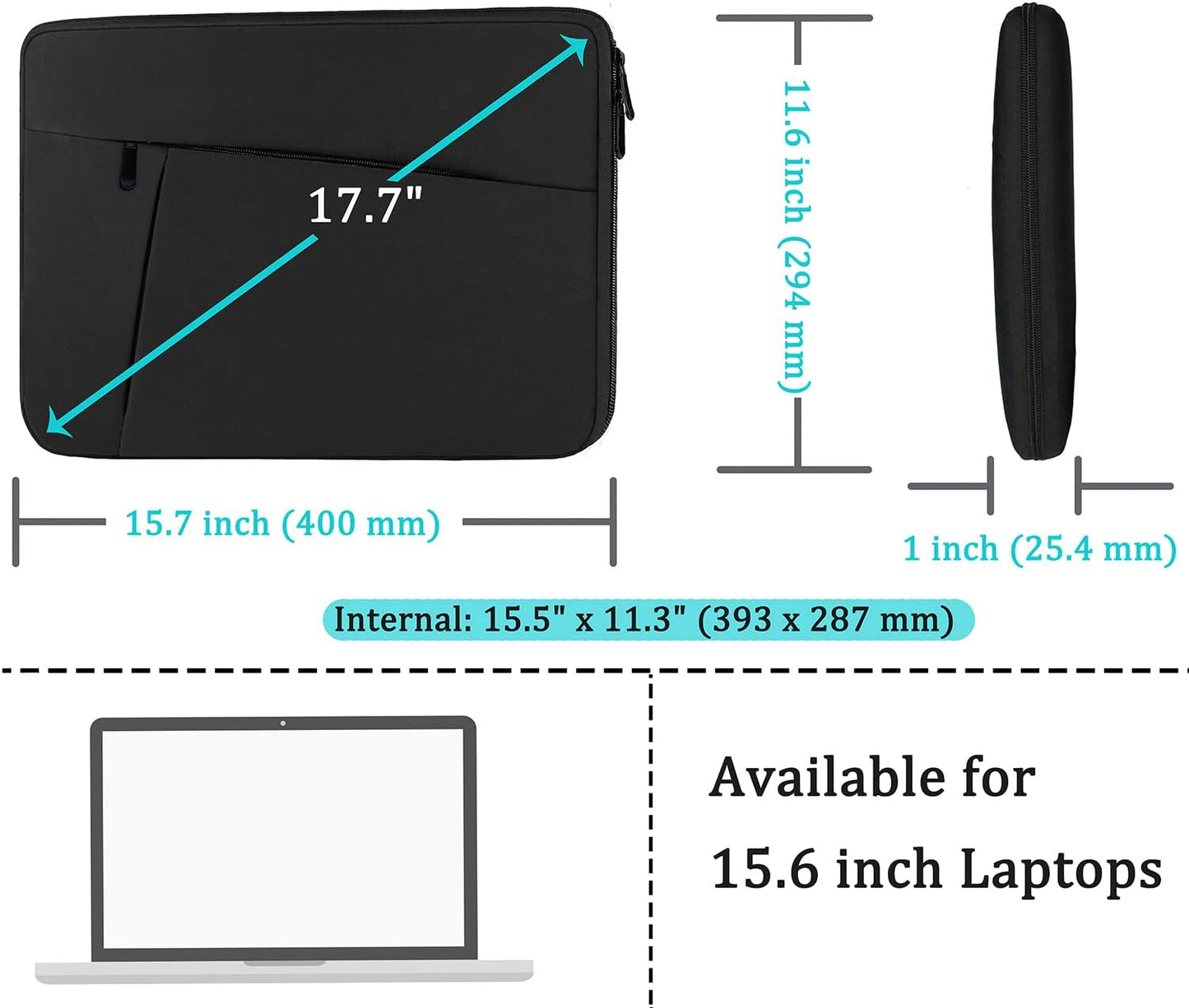 BOOEUDI 15.6 inch, 15.6 inch Laptop Case Sleeve Durable Shockproof Protective Computer Carrying Cover with Front