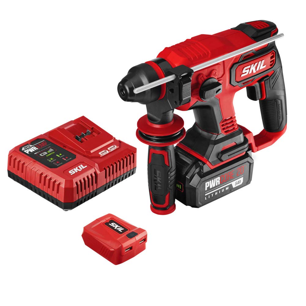 Skil PWRCore 20 Brushless 20V 7/8" Rotary Hammer Kit, Includes 5.0Ah Battery, PWRJump Charger and PWRAssit USB Adapter - RH1704-1A