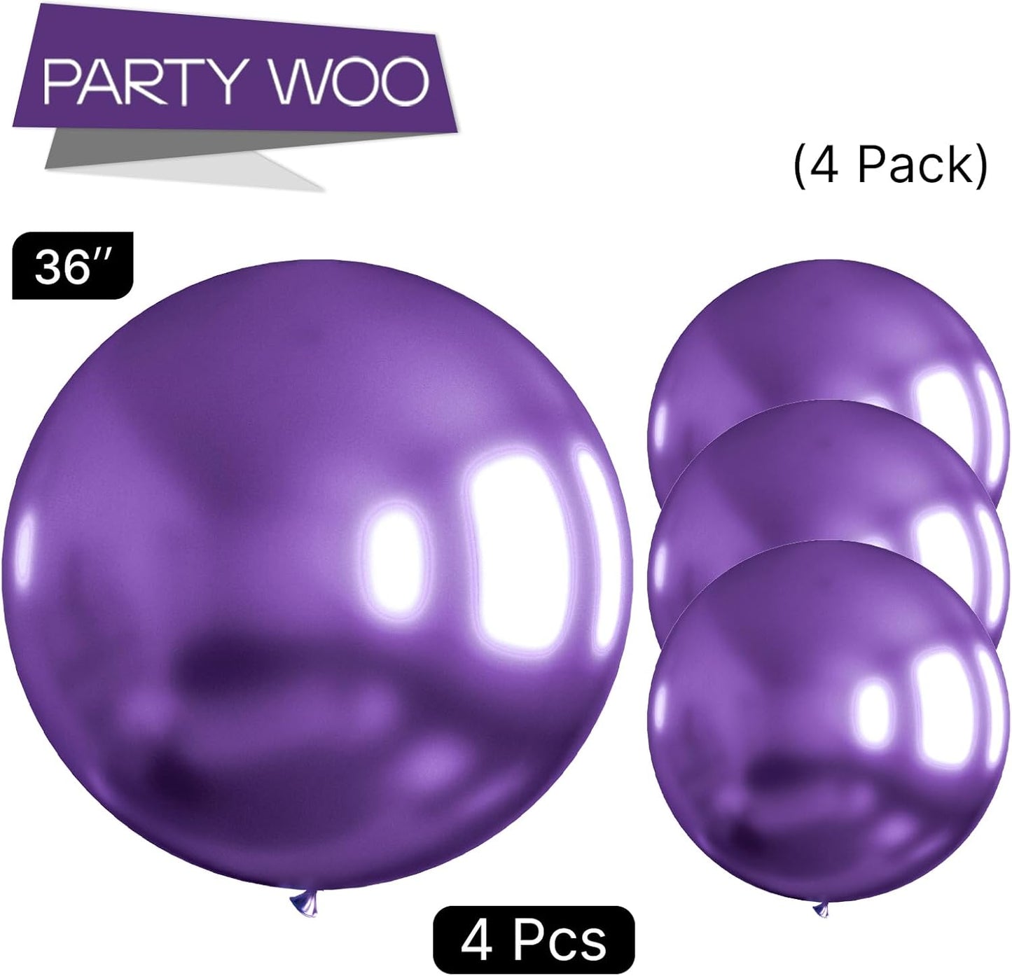 PartyWoo Metallic Purple Balloons - 36 Inch Chrome Latex Helium Balloons for Celebrations | 4pcs