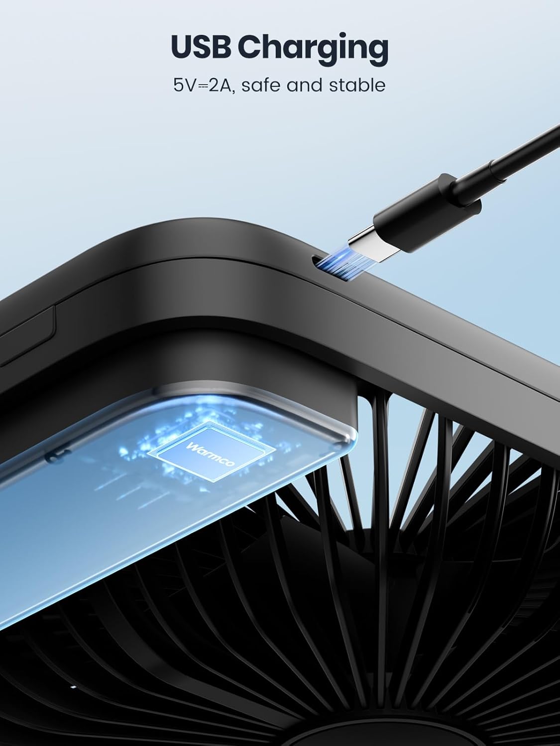 Warmco 10000mAh Portable Travel Fan - 7-Inch Ultra-Thin, Quiet & Rechargeable with 24H Runtime | Ideal for Camping, Office & Bedroom