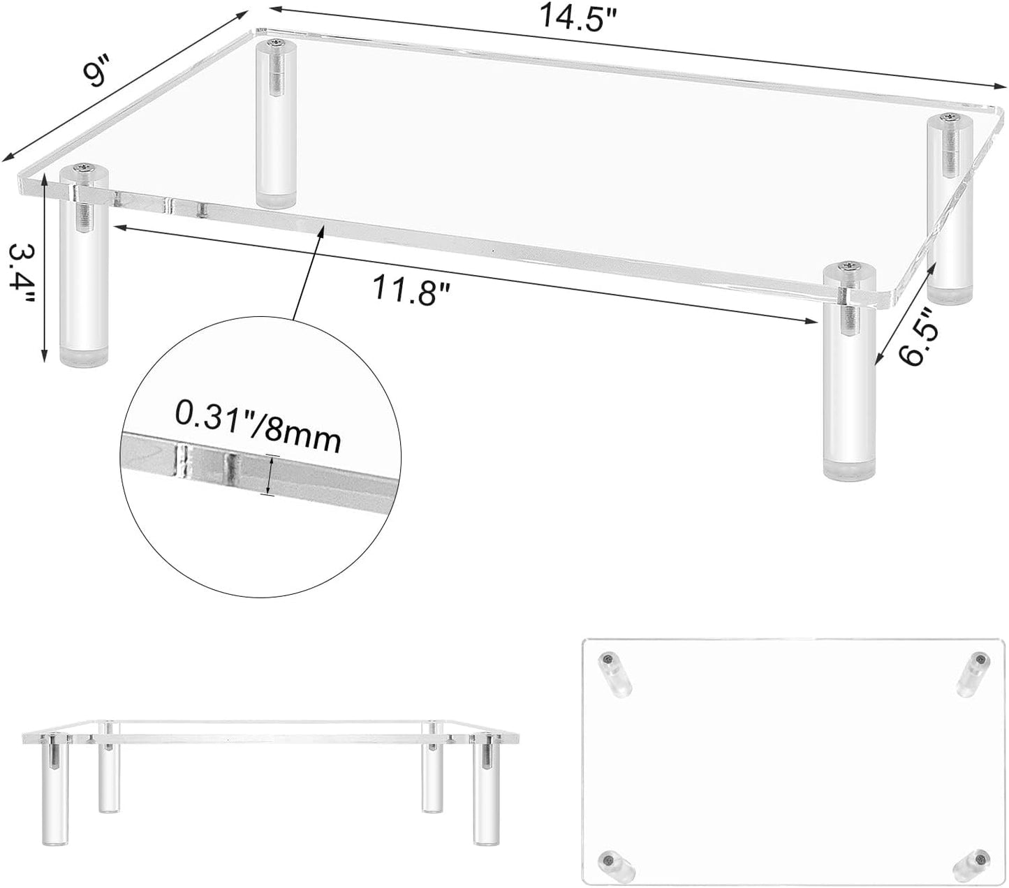 Sumerflos Clear Acrylic Monitor Laptop Stand, Sturdy and Save Space Computer Laptop Monitor Riser Stand for Home Office