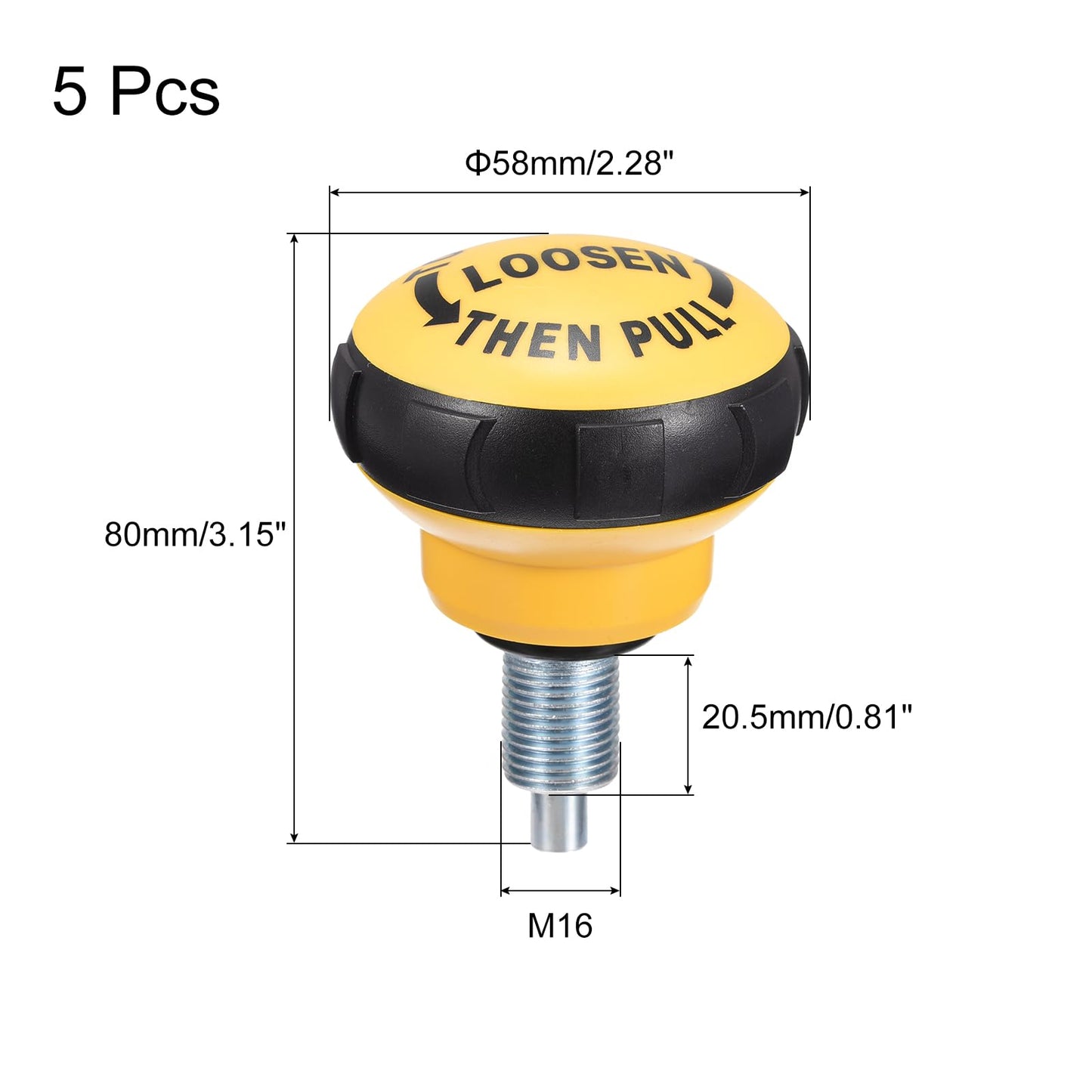 uxcell Pull Pin Spring Knobs Replacement Parts, M16 Exercise Bike Adjustment Pull Pin Knob for Home Fitness Height Adjustment, Black Yellow 5Pcs
