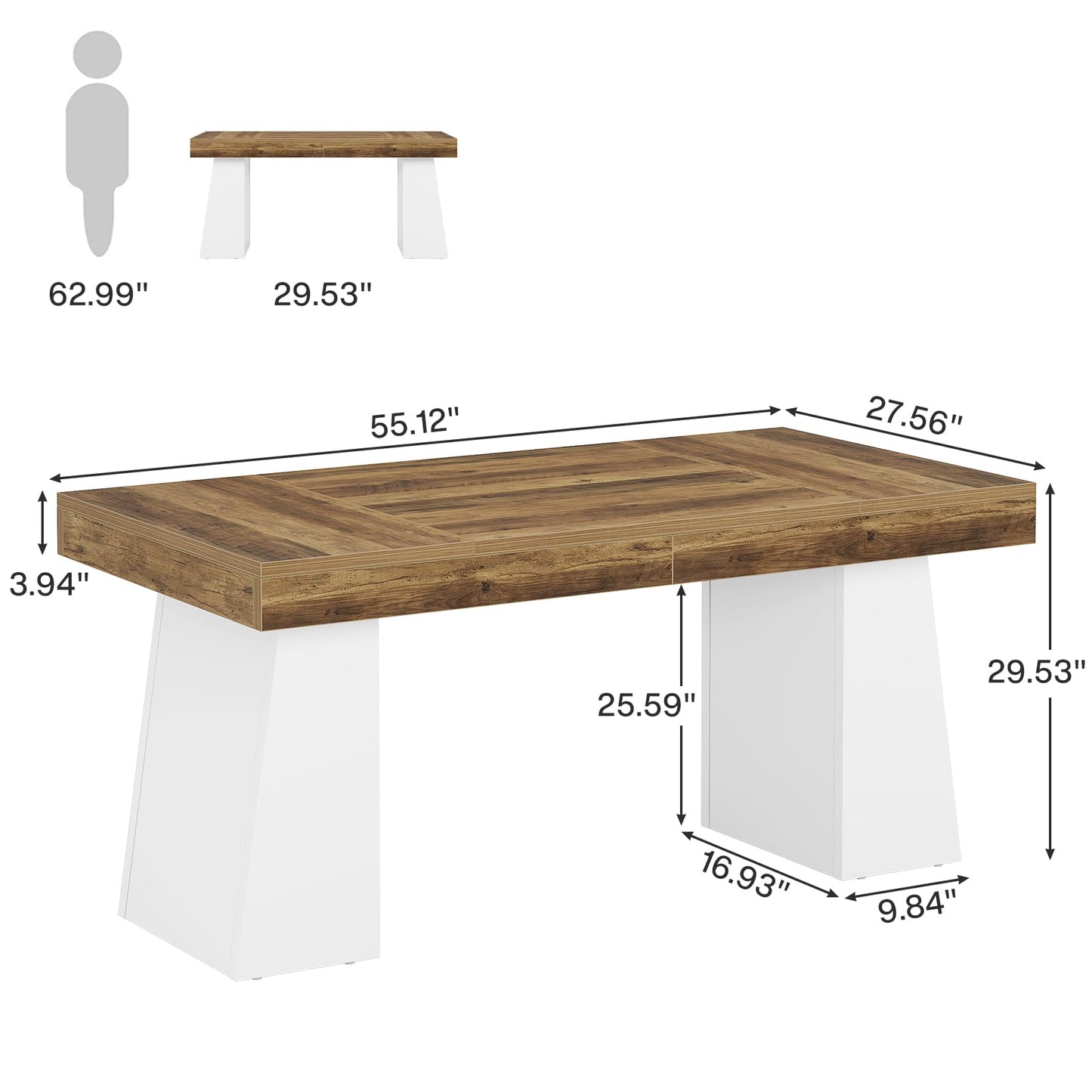 Tribesigns 55 Inches Executive Desk, Mid-Century Modern Home Office Desk, Wood Computer Table Business Workstation Small Conference Table, White & Brown