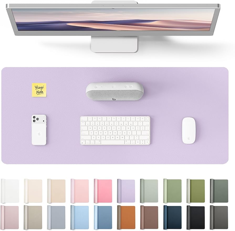YSAGi PU Leather Desk Pad Protector – Non-Slip Waterproof Desk Mat for Office & Home, Easy Clean Large Mouse Pad & Laptop Writing Blotter 23.6"x13.8" Light Purple