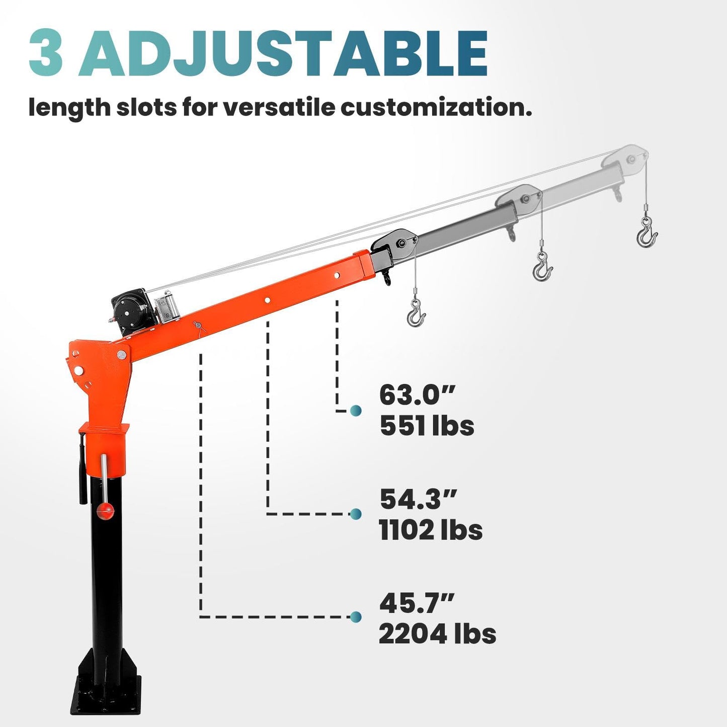2200LBS Jib Crane, Truck Crane with 5000LBS 12V Electric Winch, 360°Rotation, 3-Position Arm Reach Adjustmen(47.24"-66.93"), Foldable Design Truck Mounted Crane, for Warehouses/Residential (5000LBS)