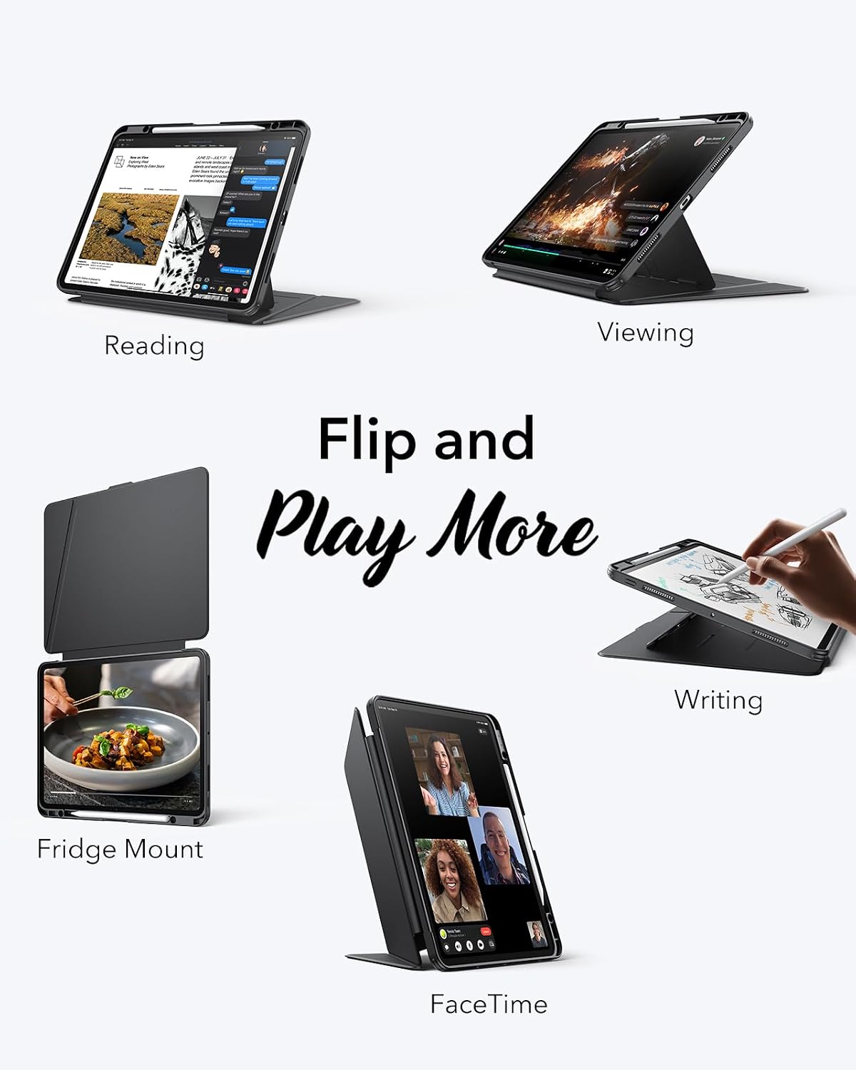 ESR 13 Inch (M5/M4) 2025/2024, for iPad Pro Case Vertical Stand Cover, Multi Stand Angles, Ultra-Stable Case