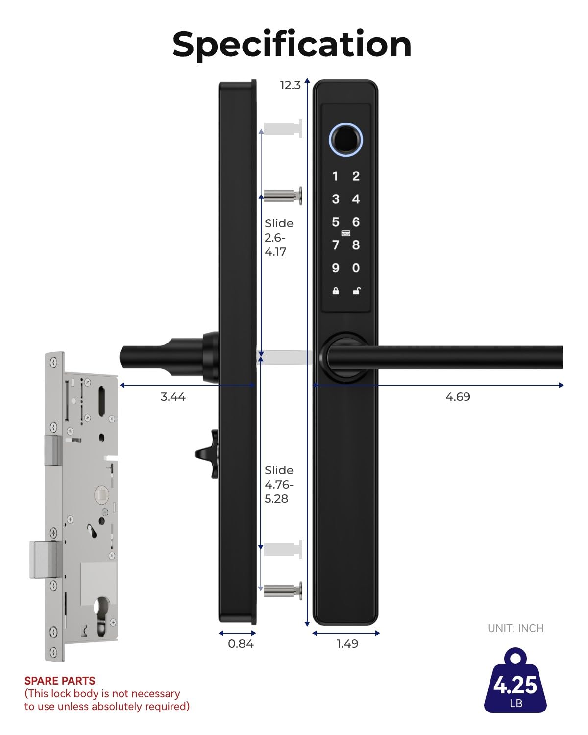 Electronic Smart Door Lock Fingerprint Door Lock with Keypad，Smart Lock for Front Door Children Proof IC Card, App Control & Mechanical Key