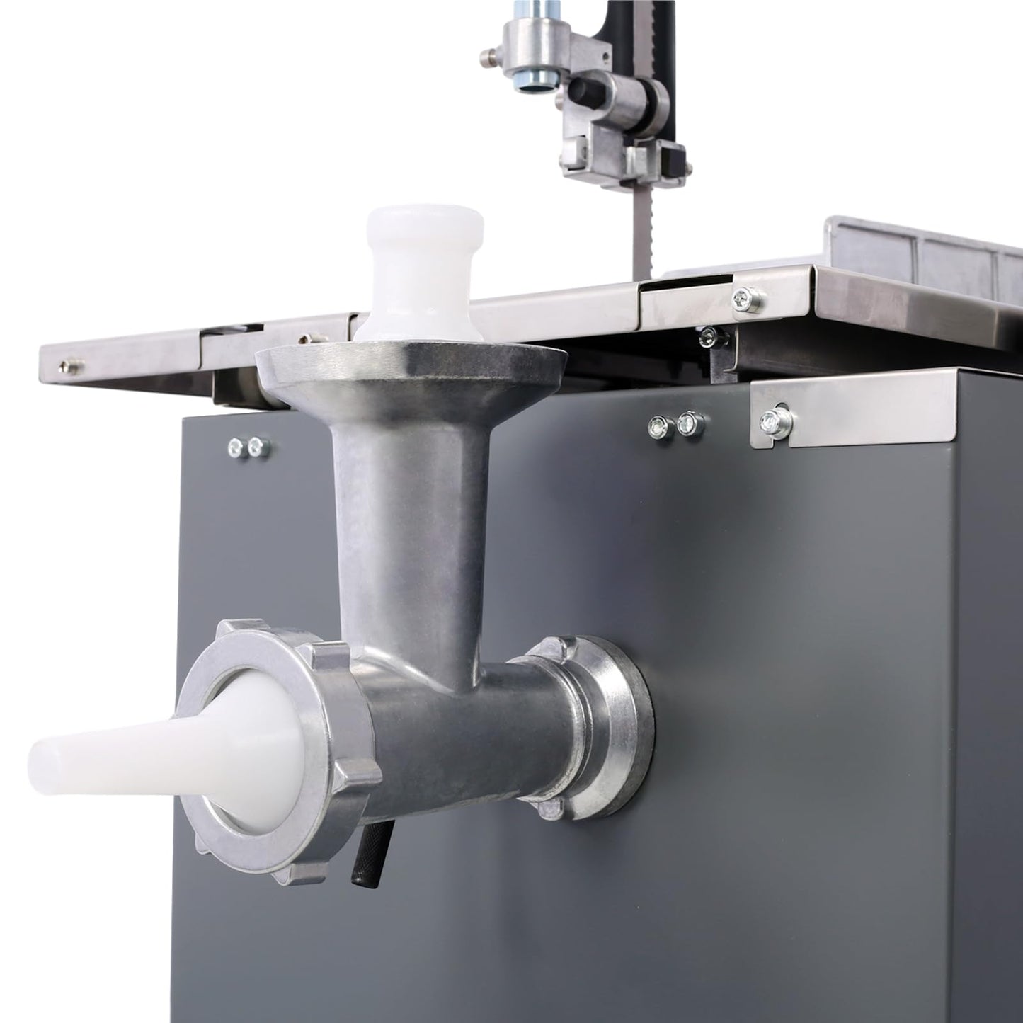 PULLAFUN Commercial Meat Band Saw Machine, 2-in-1 Stainless Steel Butcher Meat Grinder and Sausage Stuffer, Blade Bone Sawing, Meat Cutting Bandsaw Workbench