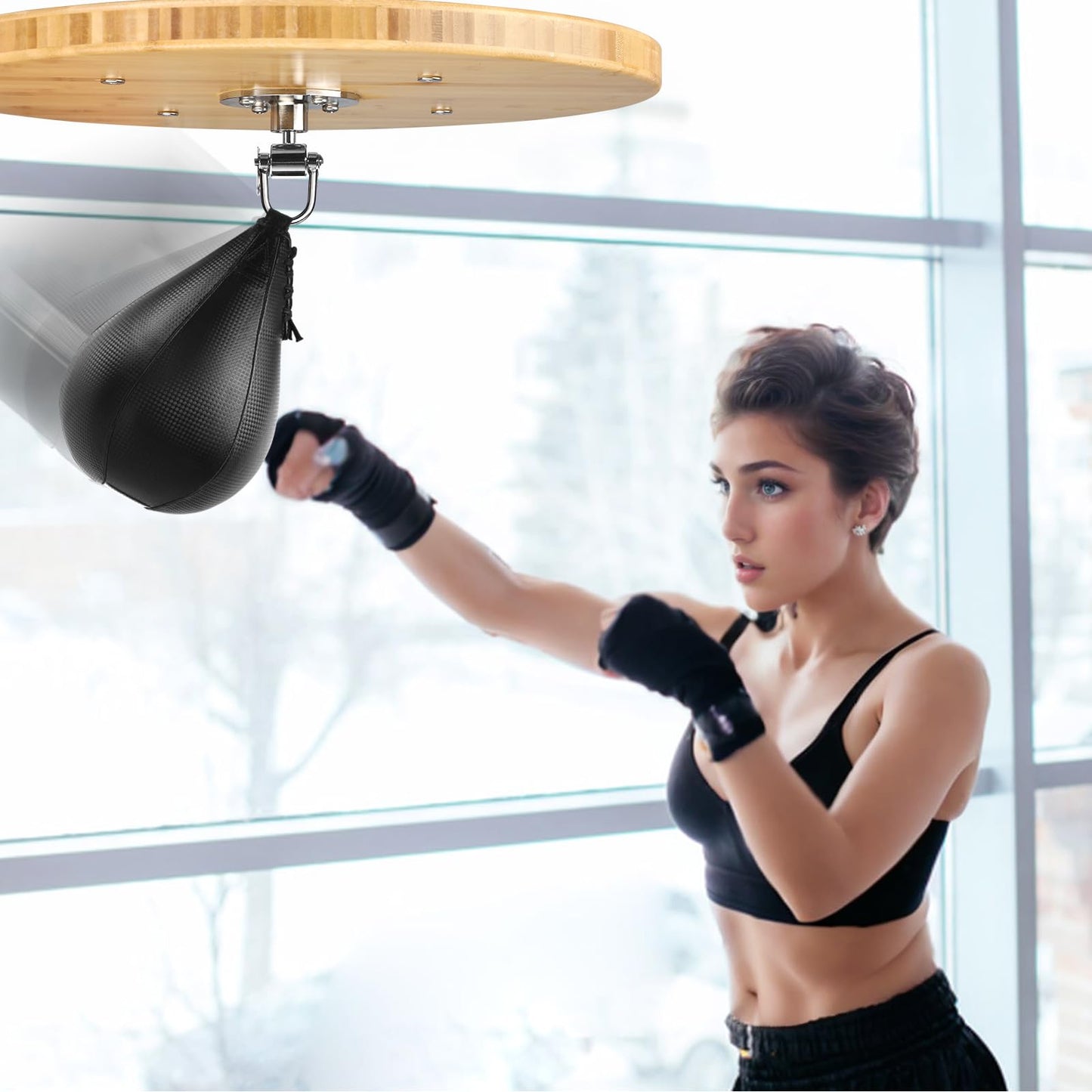 WYGVNR Adjustable Speed Bag Platform Kit with Speed Punching Bag & Professional Speed Bag Swivel for Boxing Training, Exercise, Fitness (Bamboo Wood)
