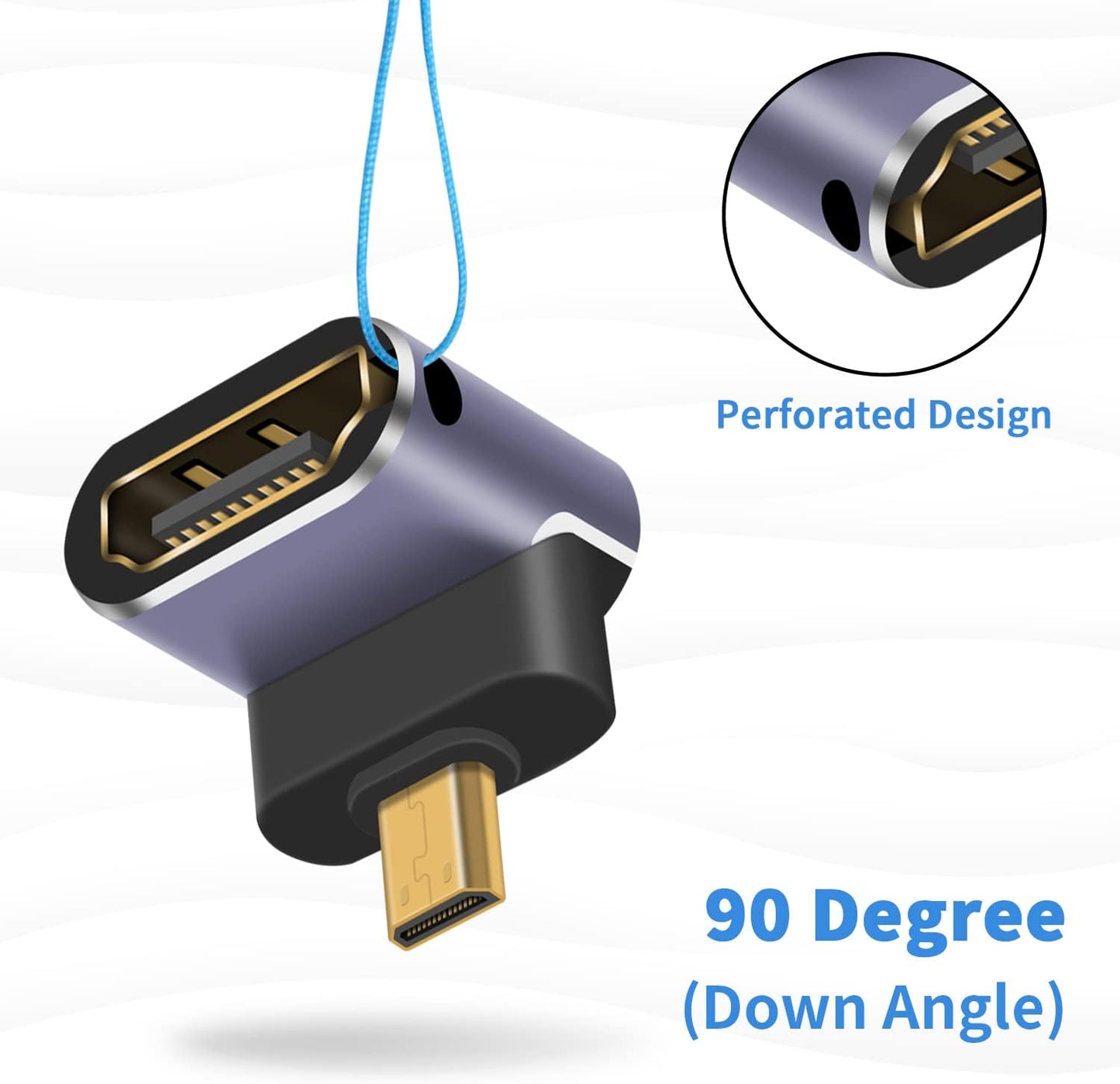 Duttek 8K 90 (2 Pack) Down Angle Degree HDMI to Micro HDMI Adapter, Male to Female, Micro HDMI Adapter, with LED Light