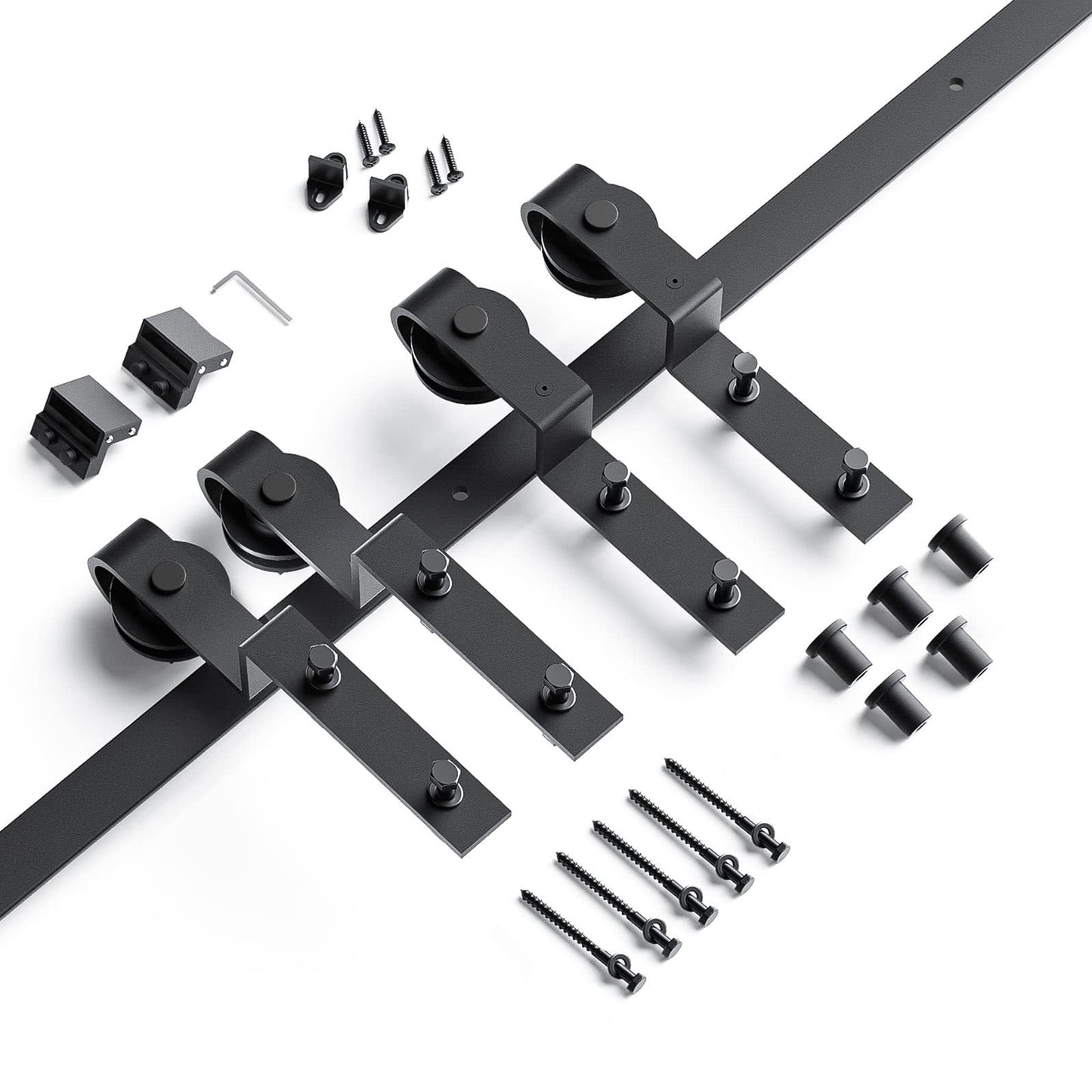 EaseLife 6FT Bypass Double Sliding Barn Door Hardware Kit,Single Track, Slide Smoothly Quietly, Easy Install (6FT Track Kit for Double 41" Wide Door)