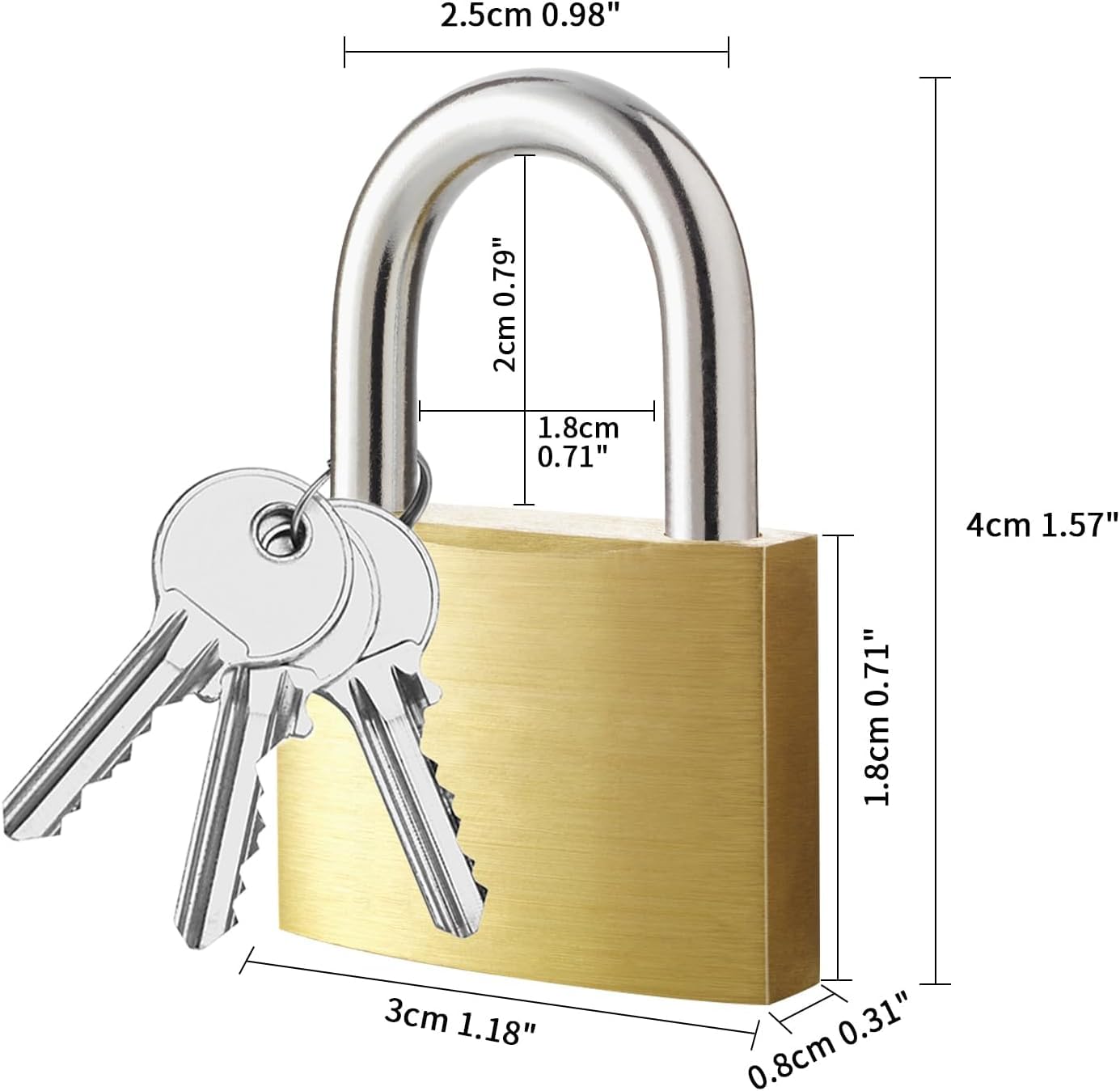 4pcs Solid Brass Padlock with Key, Small Pad Lock with Key, Padlocks with 12 Same Keys, Storage Lock Shackle for Locker Outdoor Indoor Use
