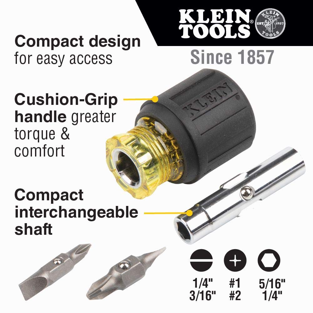 Klein Tools 80080 Hand Tool Kit includes 2 Screwdrivers, 3 Pliers, Wire Stripper and Cutter, for Electricians, 6-Piece & 32561 Multi-Bit Screwdriver/Nut Driver, 6-in-1 Stubby Screwdriver