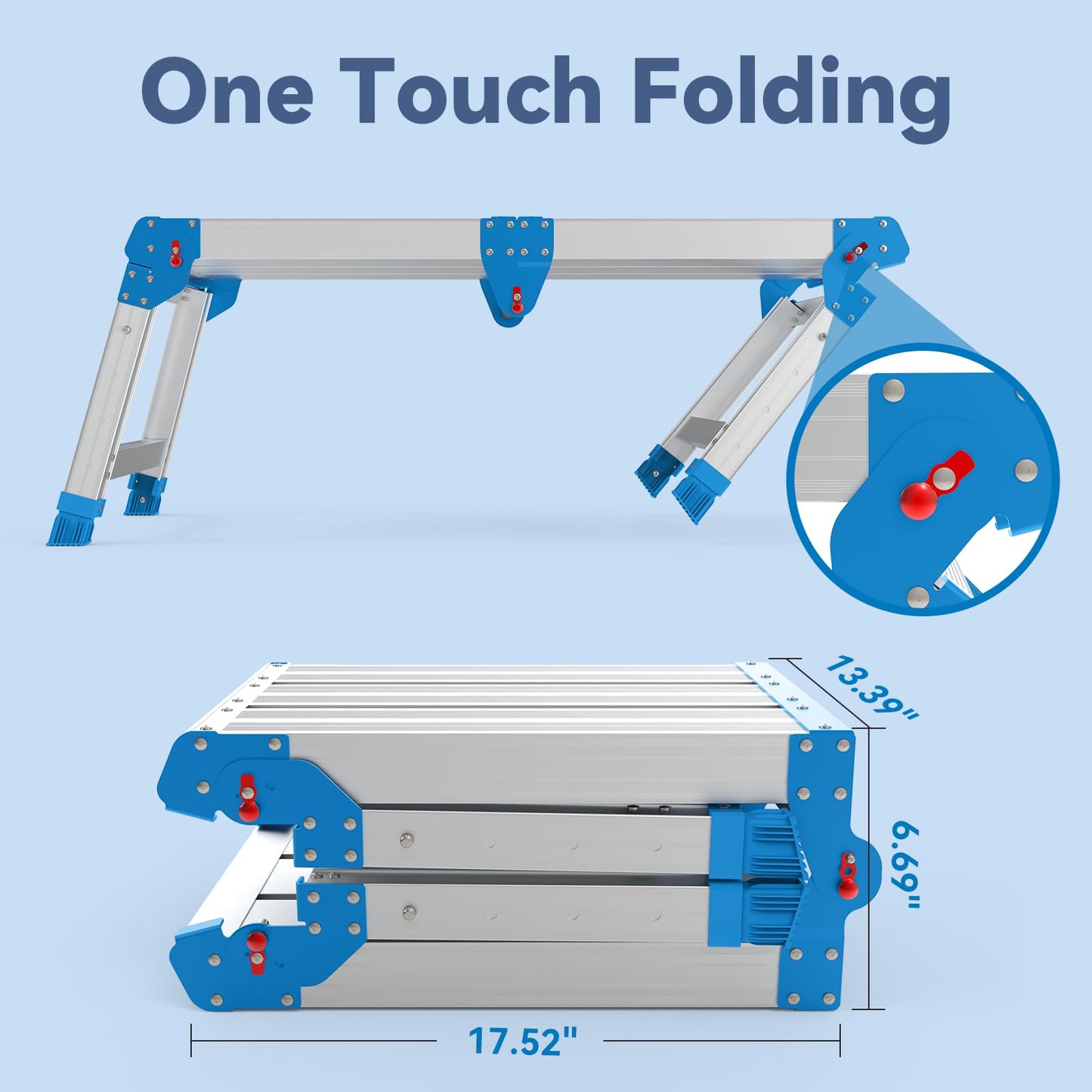 Loyoda Work Platform 500 Lbs, Folding Step Stool with One-Touch Automatic Fold, 4 Height Adjustment Step Platform, Perfect for RV Cleaning, Home Painting and Reaching High Places, Larger, Blue