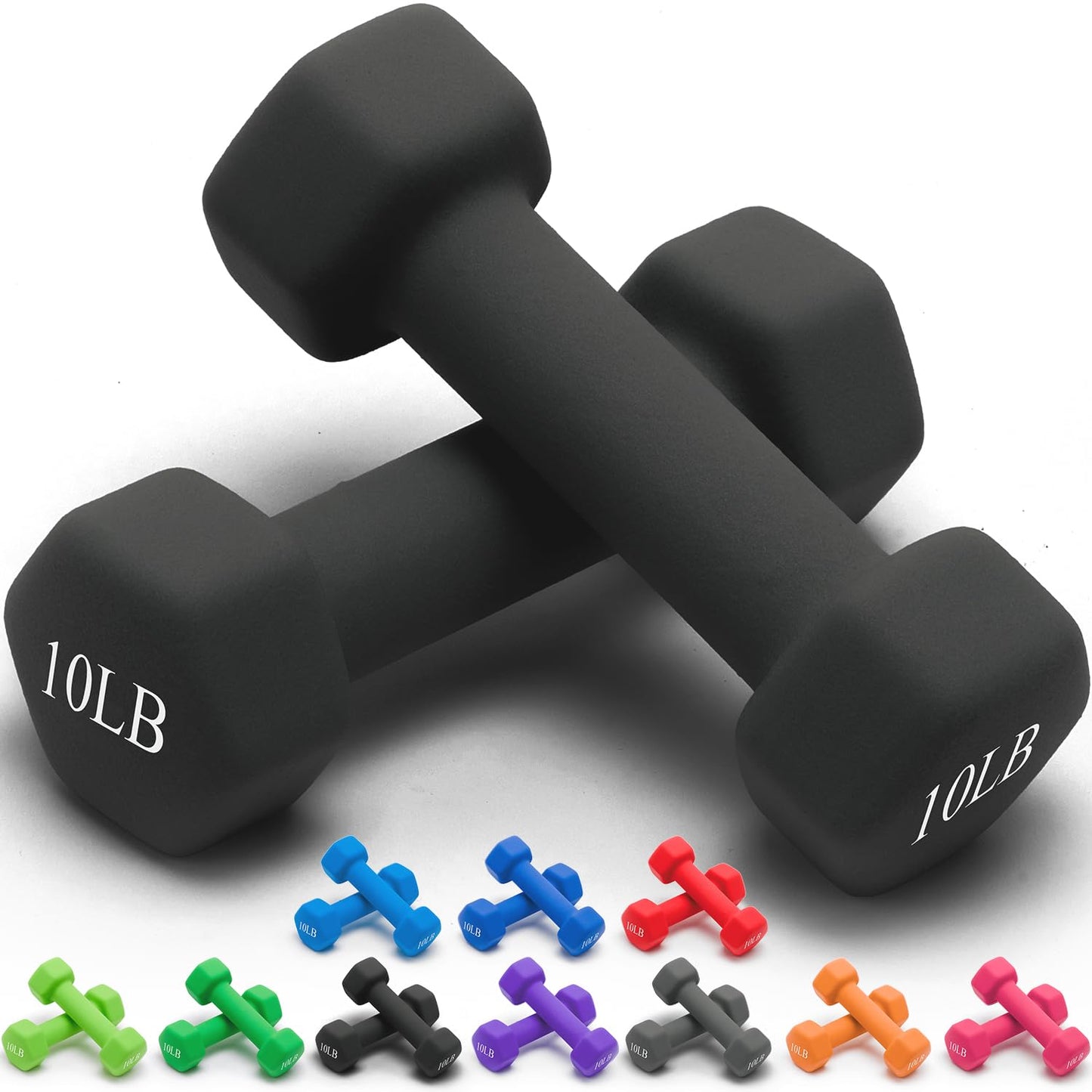 Portzon Weights Dumbbells 10 Colors Options Compatible with Set of 2 Neoprene Dumbbells Set,1-15 LB, Anti-Slip, Anti-roll, Hex Shape