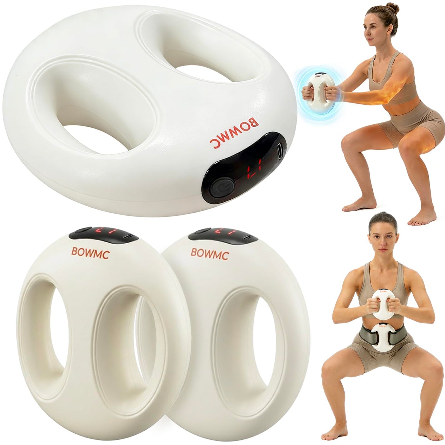 BOWMC 2 Pack Smart Vibration Massager, Fascia Massage Ring with Dual Grip Design, Handheld Portable Muscle Activation & Body Toning Device for Arms, Waist, Abdomen, Legs & Lower Back (White)