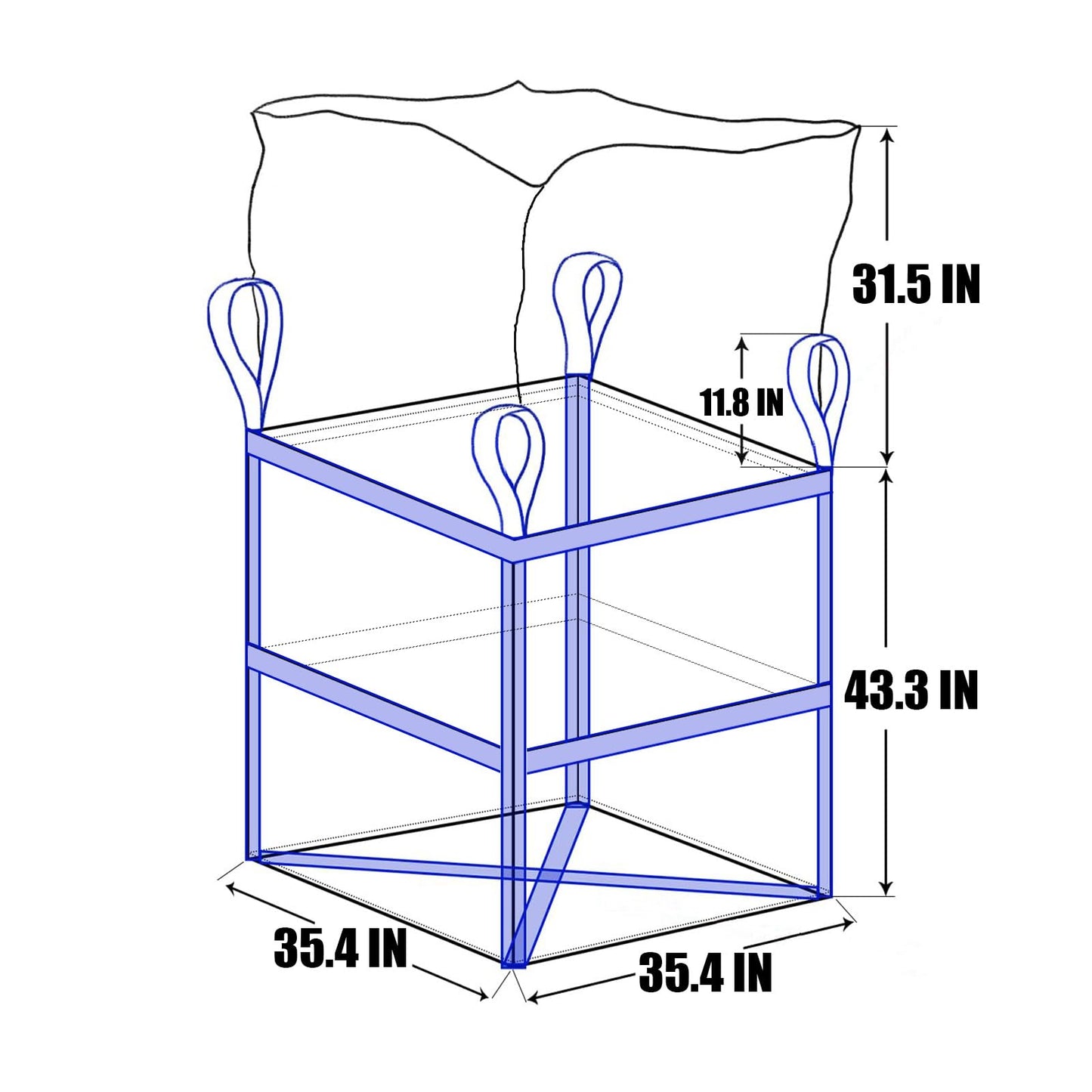 Aolikebao 10Pcs FIBC Bulk Bag,One Ton Bag, 35.4"L x 35.4"W x 43.3"H,3300lbs SWL Safty Factor 3:1,Woven Polypropylene Bags,Four Hanging,Duffle Top Flat X-Bottom