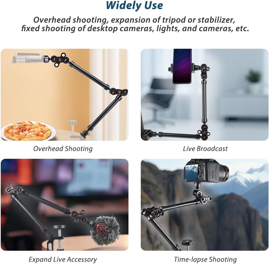 Akeipho 21"/53cm Adjustable Magic Arm with Super Clamp, Overhead Phone Mount, Heavy Duty Desk Camera Mount