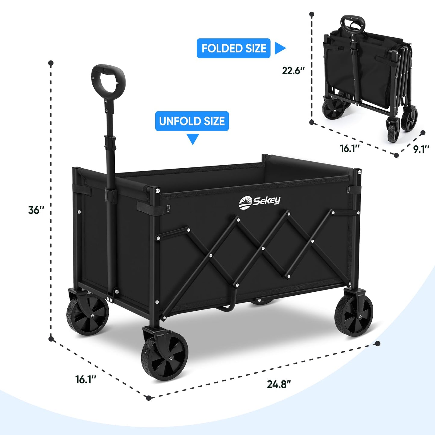 Sekey Wagon Cart with Wheels with 220LBS Capacity,Heavy Duty Wagon Carts Foldable,Lightweight Utility Portable Cart for Grocery, Shopping, Garden, Camping. Black