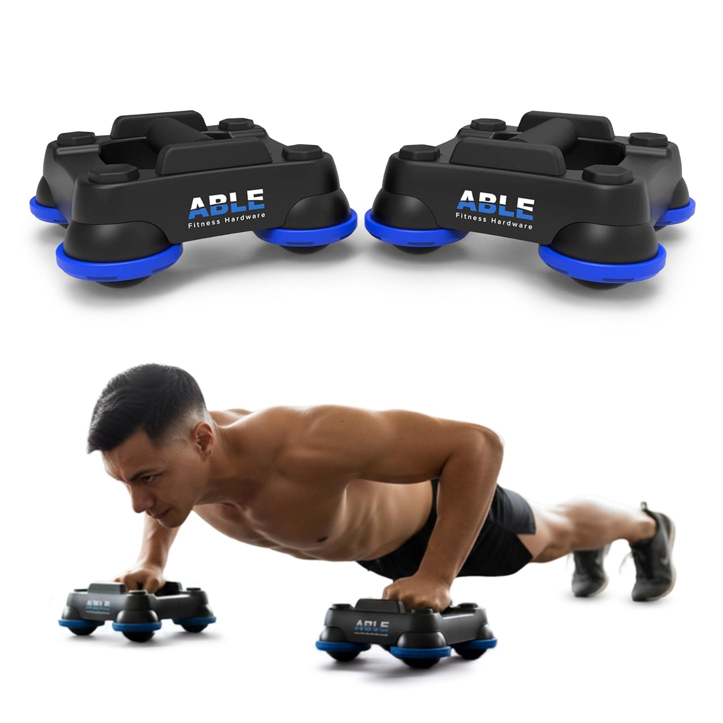 ABLE Multi-Directional Fitness Gliders (Pair) - Core Workout Equipment for Full Body Workout, Upper Body Strengthening & Leg Mobility/Lunges - A Better Alternative to Push Up Bars & Push Up Boards