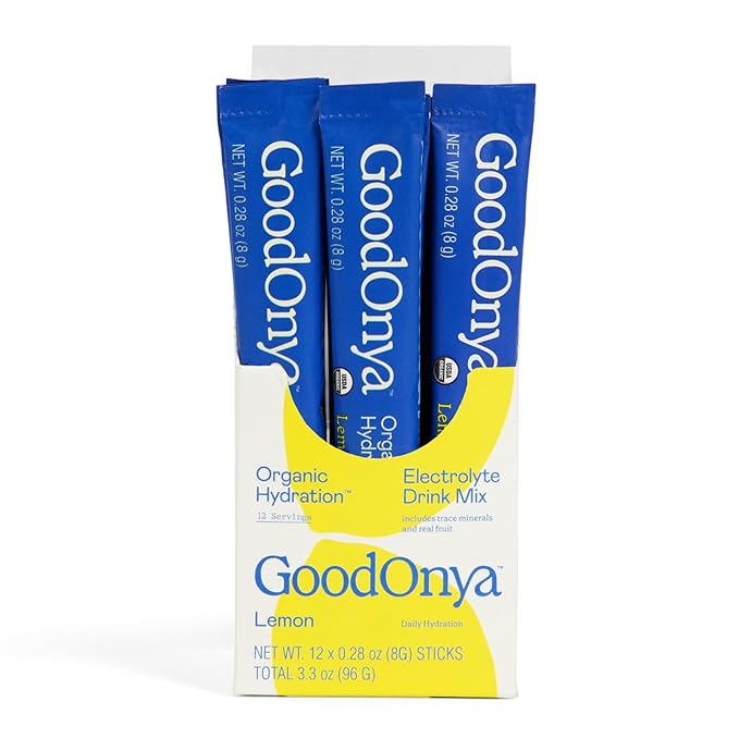 Organic Hydration Electrolyte Drink Mix, Certified Organic Hydration Powder, Non-GMO, Biochecked Glyphosate Free, Low Sugar, Lemonade Flavor, No Artificial Flavors,12 Stick Packs
