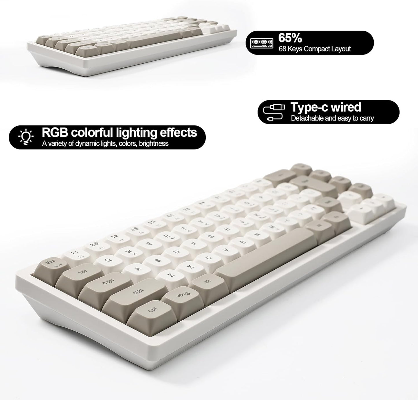 Generic 65 Wired RGB Gaming Membrance Keyboard. Percent Mini Creamy LED Computer Keyboard .Small Ergonomic Clicky