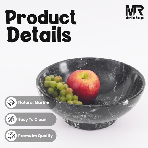 Marble Fruit Bowl For Kitchen Counter Black 10" Inch Handmade Candy Bowl, Ideal Decorative Bowls For entryway Table, Modern Fruit Dish for Kitchen Decor