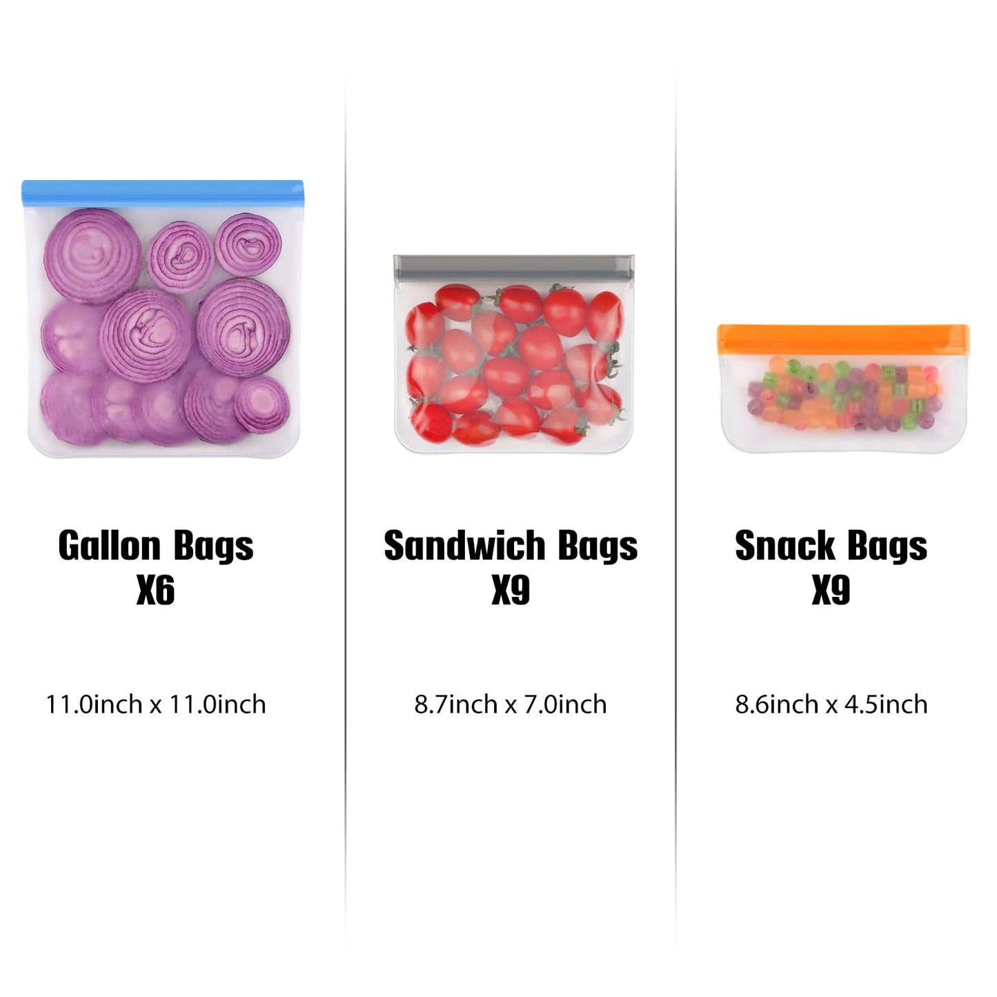 Lerine 6 Pack Reusable Gallon Freezer Bags Dishwasher Safe, BPA Free Reusable 1 Gallon Bags, Leakproof Food Storage Bags for Marinate Meats, Cereal, Vegetables, Home Organization(Gray, 6Gallon)