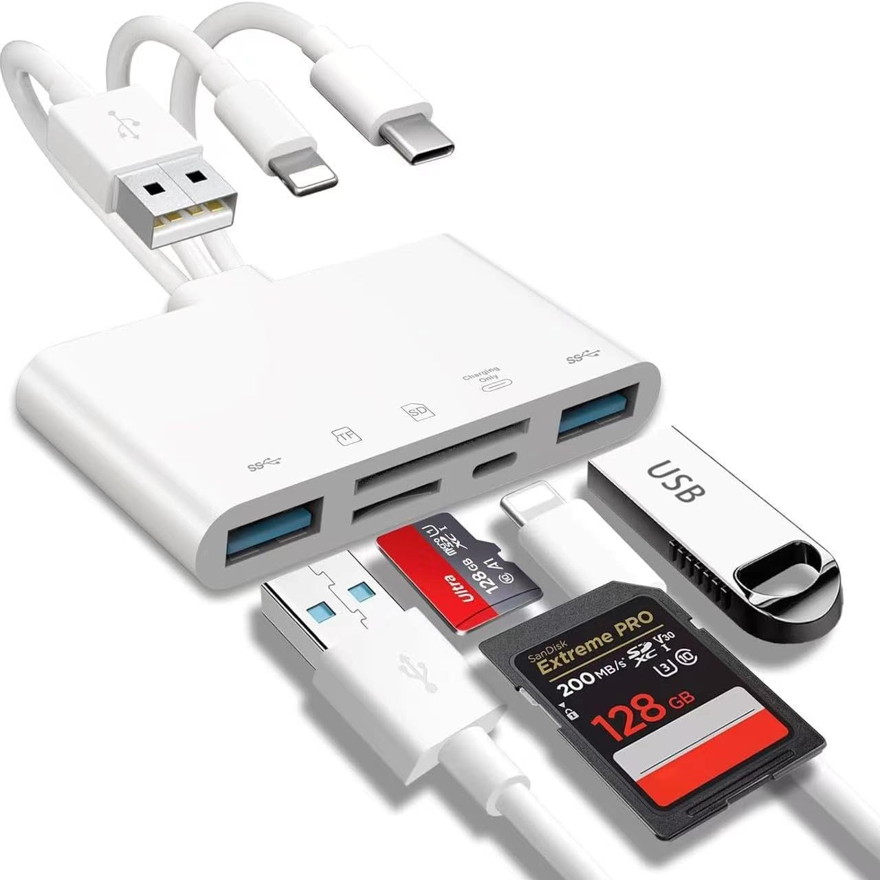 MiaoYfei 5-in-1 SD/SDHC/SDXC/MMC USB OTG Adapter & SD Card Reader, Memory Card Reader, USB C and USB A Devices with PD