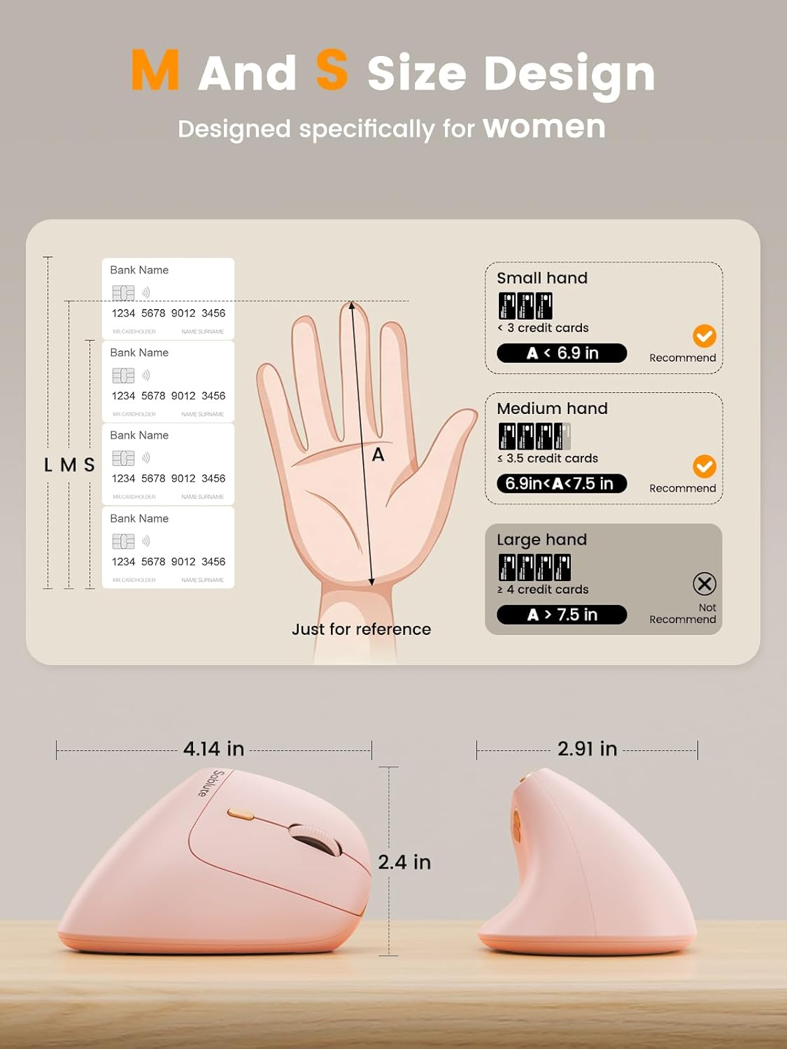 SABLUTE MAM3 4 Ergonomic Mouse, Rechargeable Wireless Vertical Mouse with Adjustable DPI for Small/Medium Hands