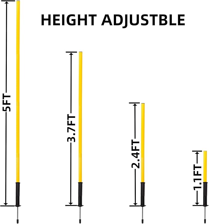 6 Pcs 5FT Agility Training Poles for Soccer,Basketball,Football,Dog,Horse Training-Adjustable Speed and Agility Training Equipment Sports Training Sticks with Ground Spring Nails and Storage Bag